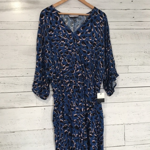 NWT Eloquii Elements plus size blue leopard print kimono sleeve vneck jumpsuit - Picture 3 of 11